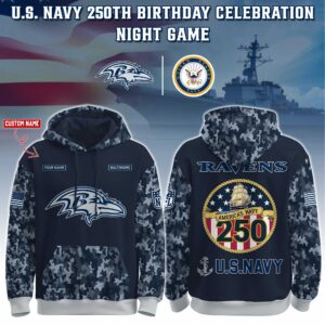 Baltimore Ravens x 250th Birthday US Navy Personalized Custom Unisex Hoodie