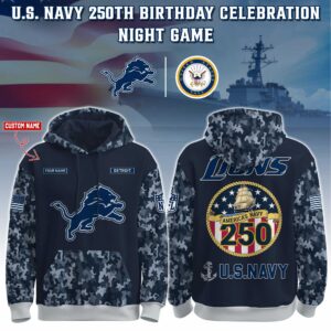 Detroit Lions x 250th Birthday US Navy Personalized Custom Unisex Hoodie