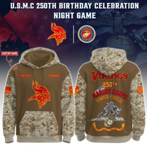 Minnesota Vikings x 250th Birthday US Marine Corps U.S.M.C Personalized Custom Unisex Hoodie